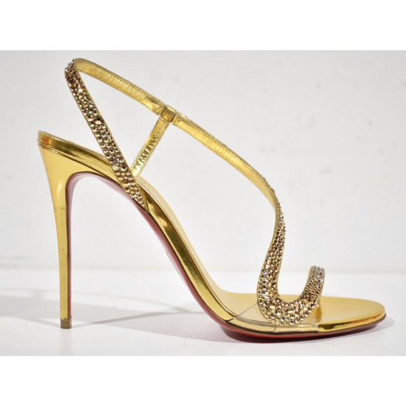 Christian Louboutin Rosalie Strass 100 Gold Ankle Strap Sandal Heel Pump 41 - Picture 2 of 12